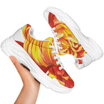 Watercolor Chrysanthemum Print White Chunky Shoes