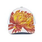 Watercolor Chrysanthemum Print White Mesh Trucker Cap