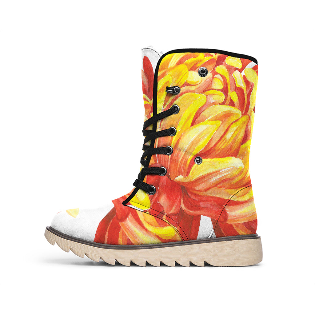 Watercolor Chrysanthemum Print Winter Boots