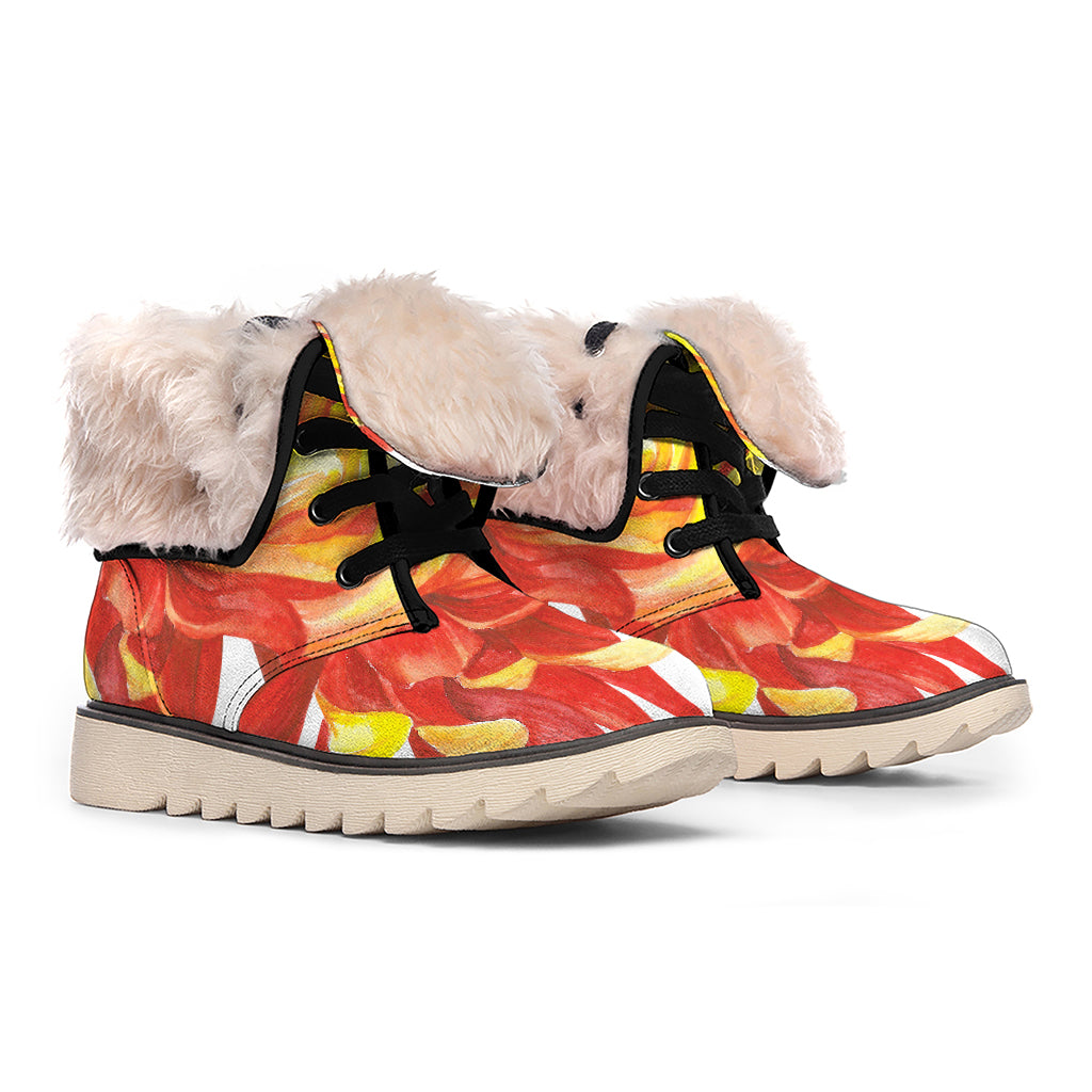 Watercolor Chrysanthemum Print Winter Boots