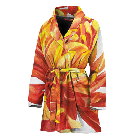 Watercolor Chrysanthemum Print Women's Bathrobe
