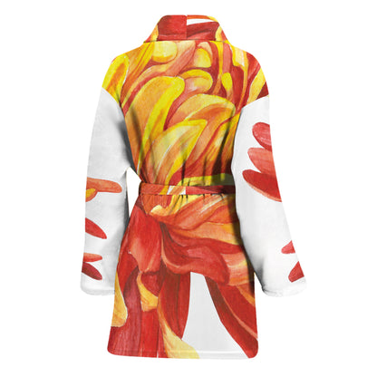 Watercolor Chrysanthemum Print Women's Bathrobe