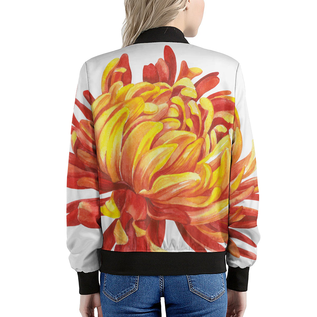 Watercolor Chrysanthemum Print Women's Bomber Jacket