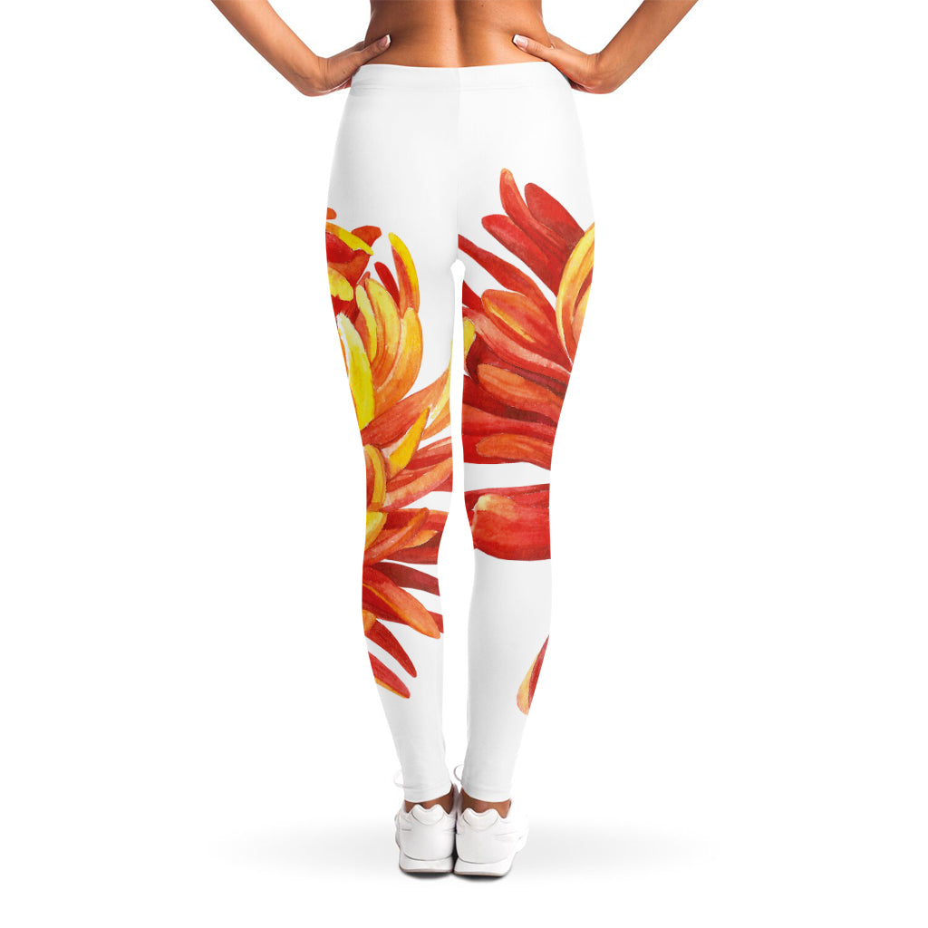 Watercolor Chrysanthemum Print Women's Leggings