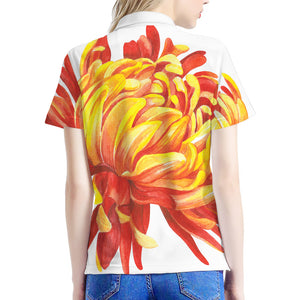 Watercolor Chrysanthemum Print Women's Polo Shirt