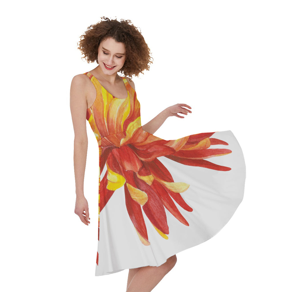 Watercolor Chrysanthemum Print Women's Sleeveless Dress