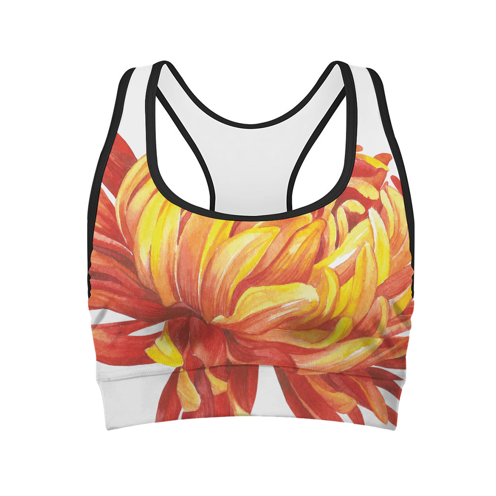 Watercolor Chrysanthemum Print Women's Sports Bra