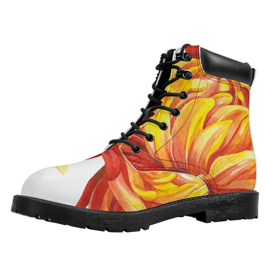 Watercolor Chrysanthemum Print Work Boots