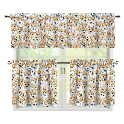 Watercolor Corgi Pattern Print 3 Piece Kitchen Curtains