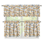 Watercolor Corgi Pattern Print 3 Piece Kitchen Curtains