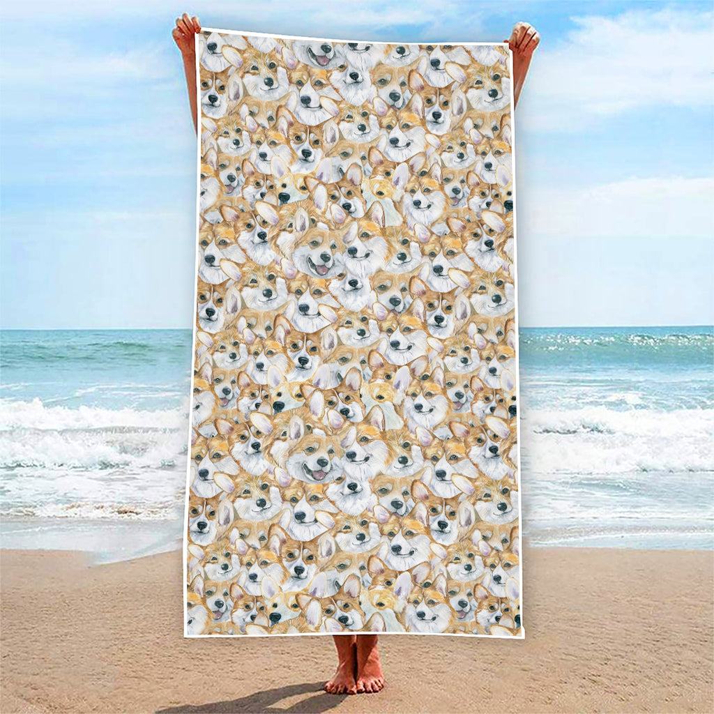 Watercolor Corgi Pattern Print Beach Towel