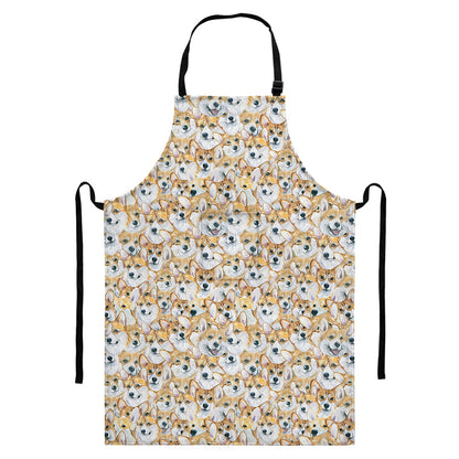 Watercolor Corgi Pattern Print Bib Apron With Pocket