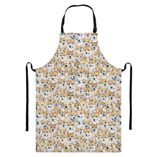 Watercolor Corgi Pattern Print Bib Apron With Pocket