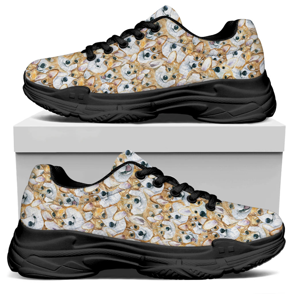 Watercolor Corgi Pattern Print Black Chunky Shoes
