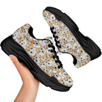 Watercolor Corgi Pattern Print Black Chunky Shoes