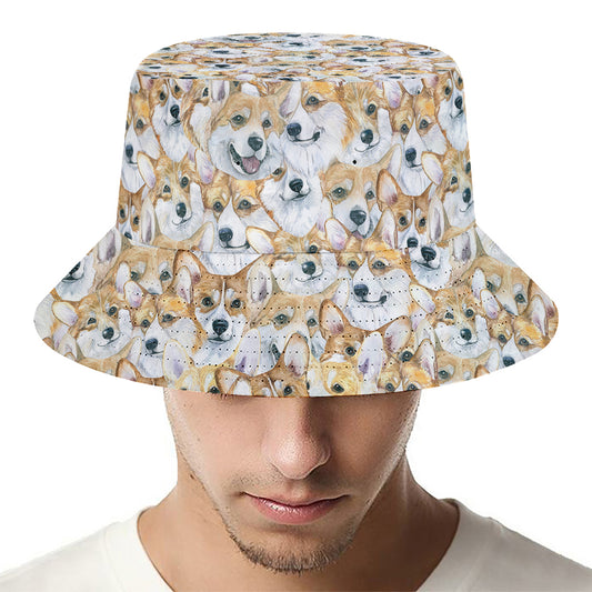 Watercolor Corgi Pattern Print Bucket Hat