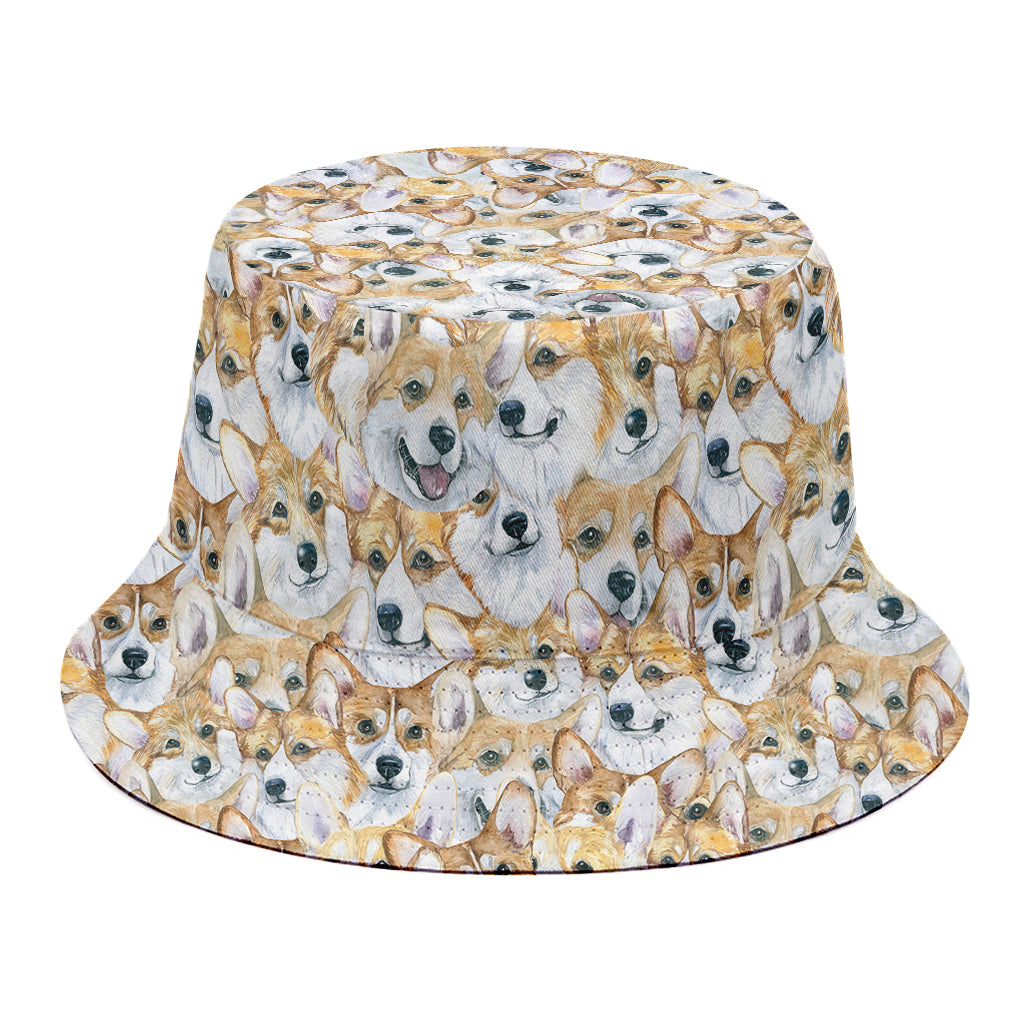 Watercolor Corgi Pattern Print Bucket Hat