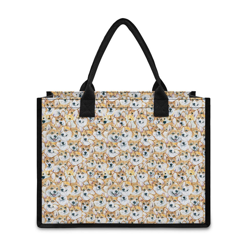 Watercolor Corgi Pattern Print Canvas Tote Bag