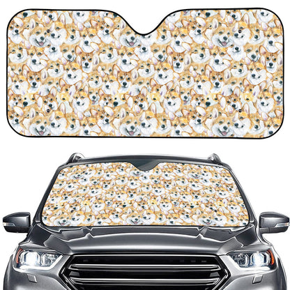 Watercolor Corgi Pattern Print Car Windshield Sun Shade