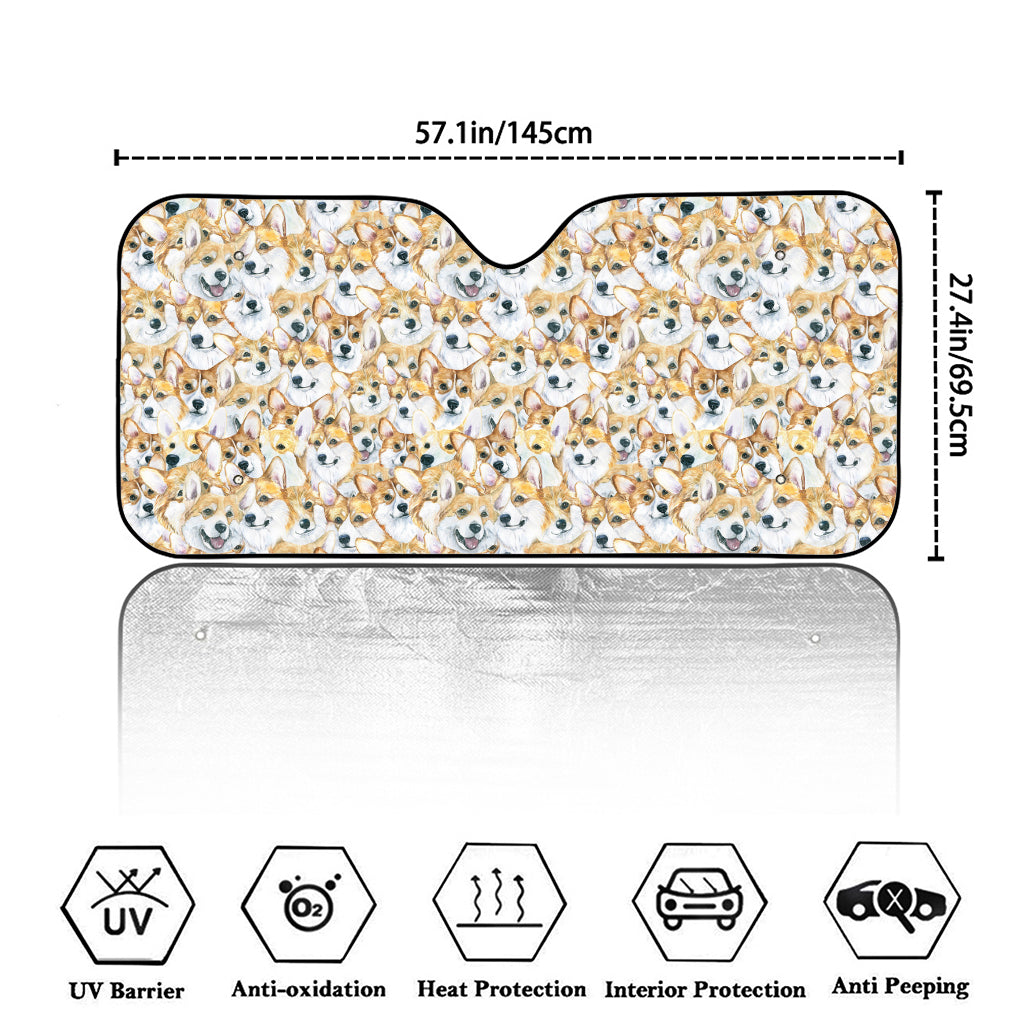Watercolor Corgi Pattern Print Car Windshield Sun Shade