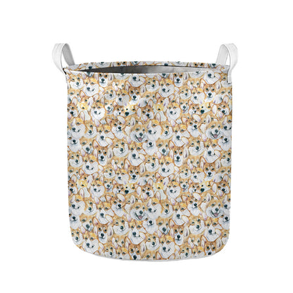 Watercolor Corgi Pattern Print Collapsible Laundry Basket