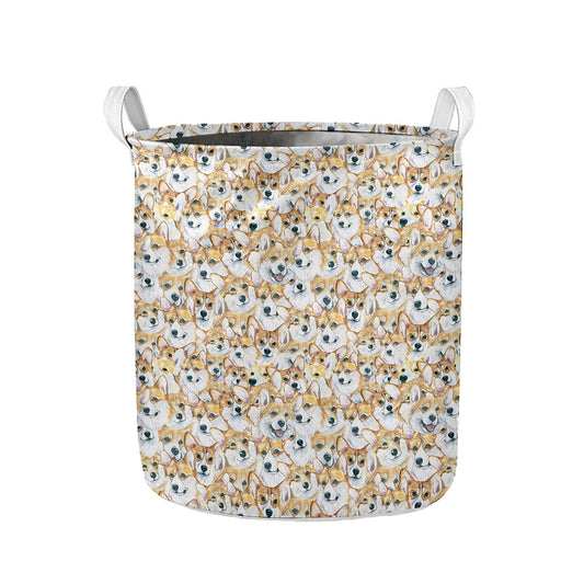 Watercolor Corgi Pattern Print Collapsible Laundry Basket