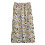 Watercolor Corgi Pattern Print Cotton Front Slit Maxi Skirt