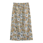 Watercolor Corgi Pattern Print Cotton Front Slit Maxi Skirt