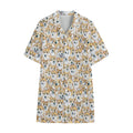 Watercolor Corgi Pattern Print Cotton Hawaiian Shirt