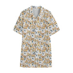 Watercolor Corgi Pattern Print Cotton Hawaiian Shirt