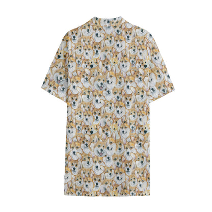 Watercolor Corgi Pattern Print Cotton Hawaiian Shirt