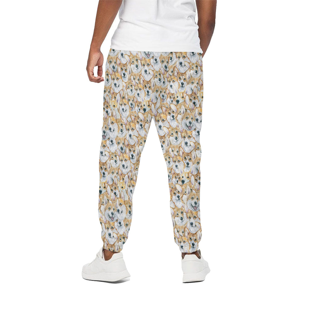 Watercolor Corgi Pattern Print Cotton Pants