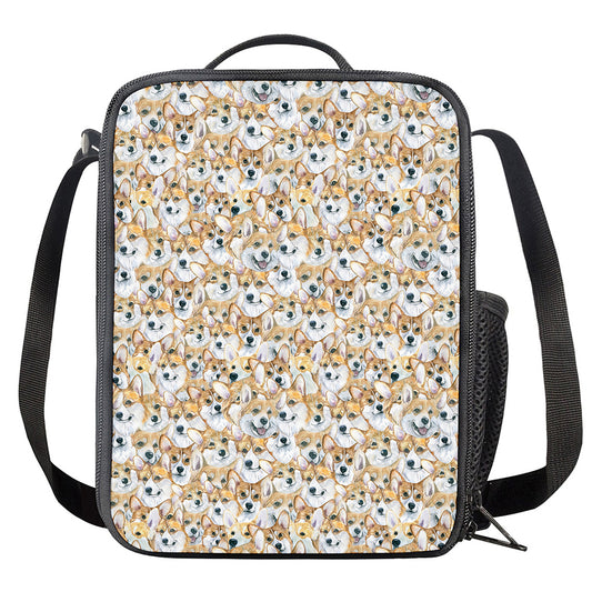 Watercolor Corgi Pattern Print Crossbody Lunch Bag