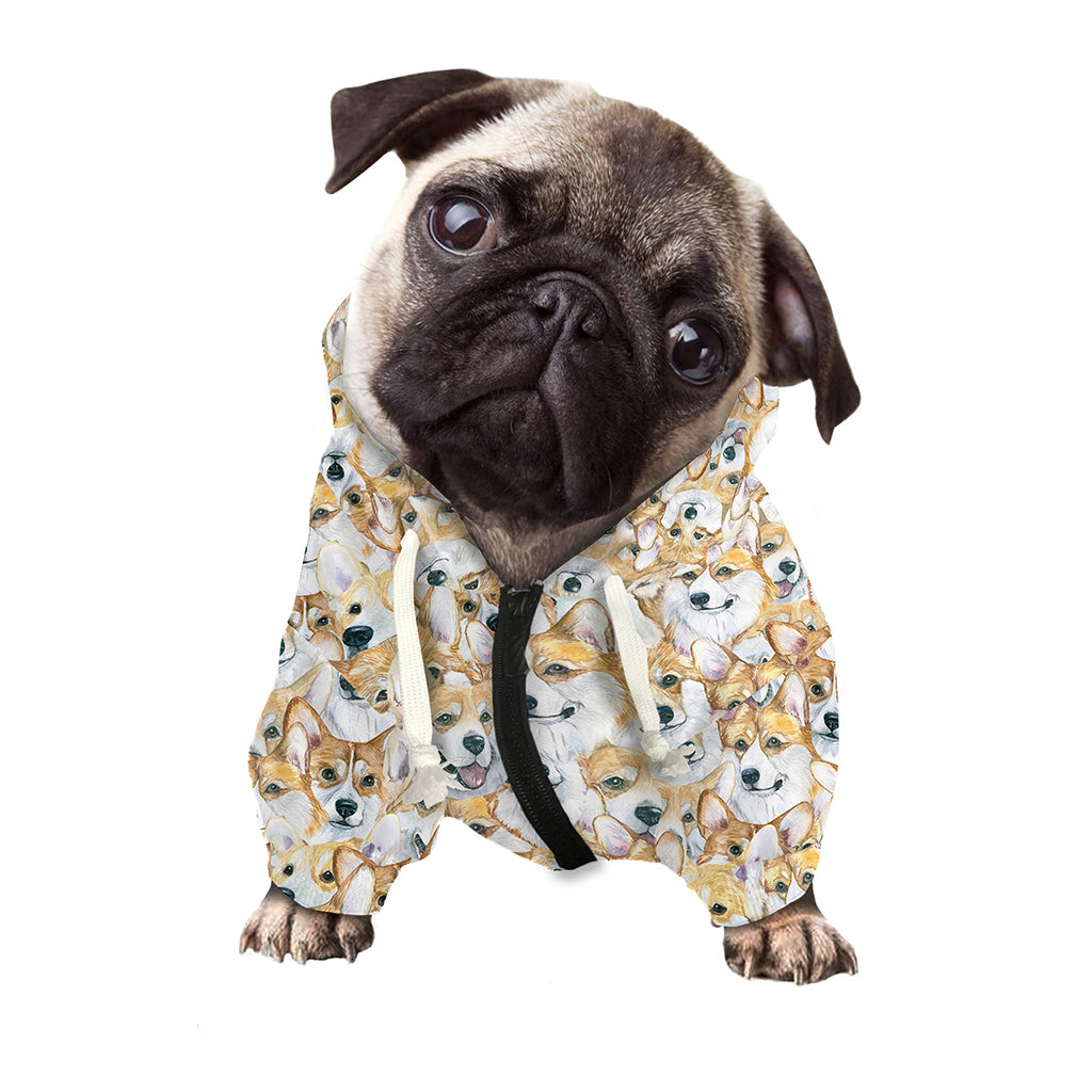Watercolor Corgi Pattern Print Dog Zip Up Hoodie