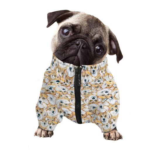 Watercolor Corgi Pattern Print Dog Zip Up Jacket