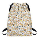 Watercolor Corgi Pattern Print Drawstring Backpack