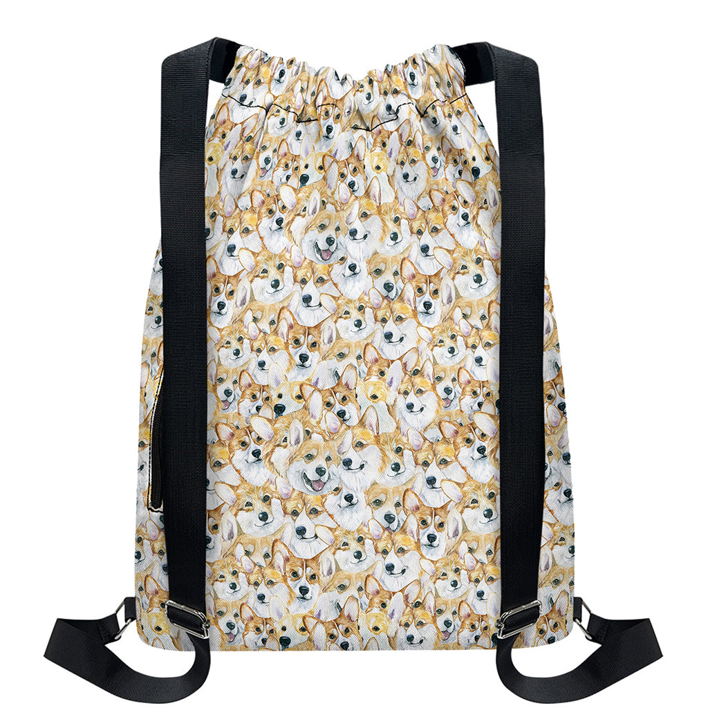 Watercolor Corgi Pattern Print Drawstring Backpack