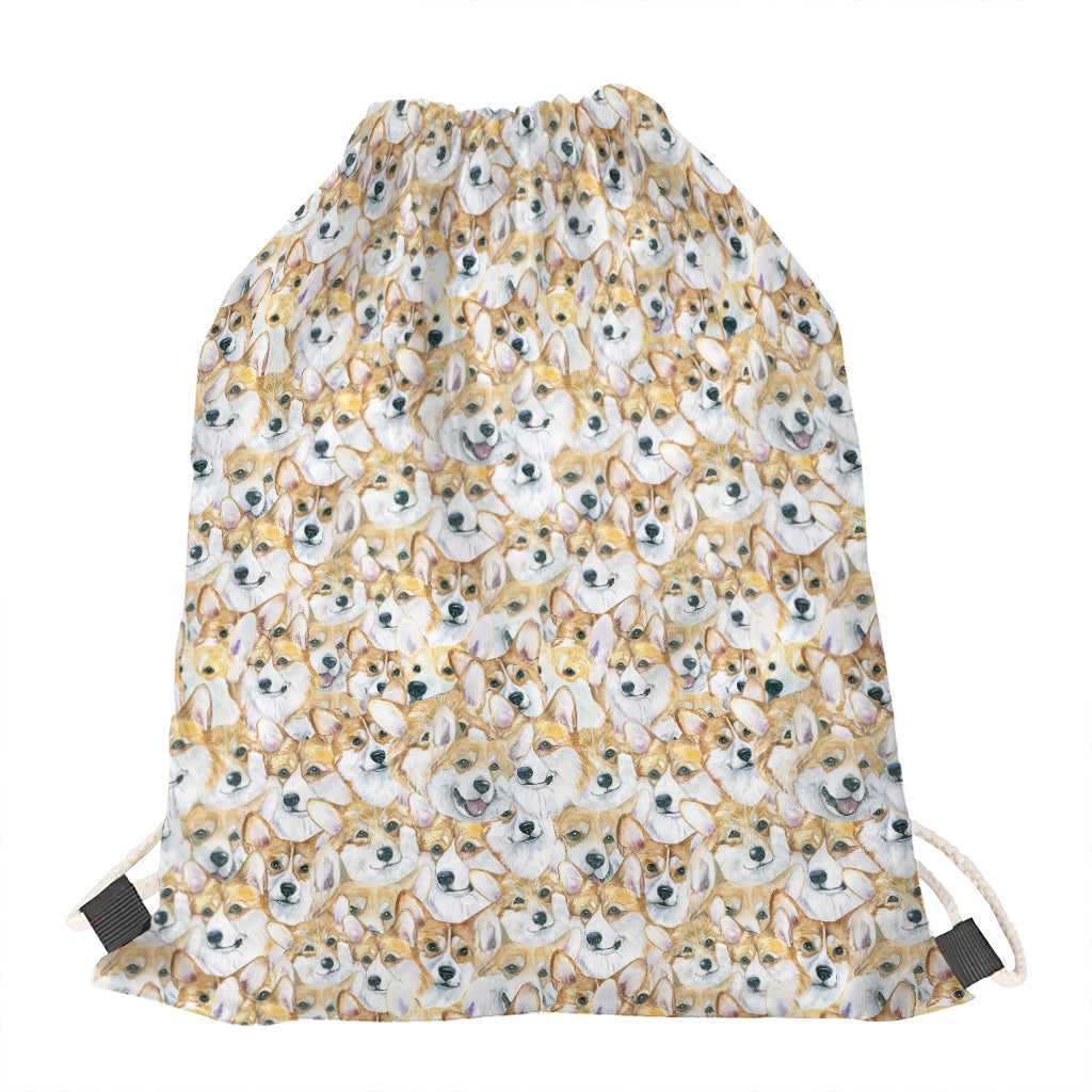 Watercolor Corgi Pattern Print Drawstring Bag