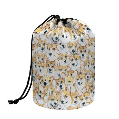 Watercolor Corgi Pattern Print Drawstring Makeup Bag