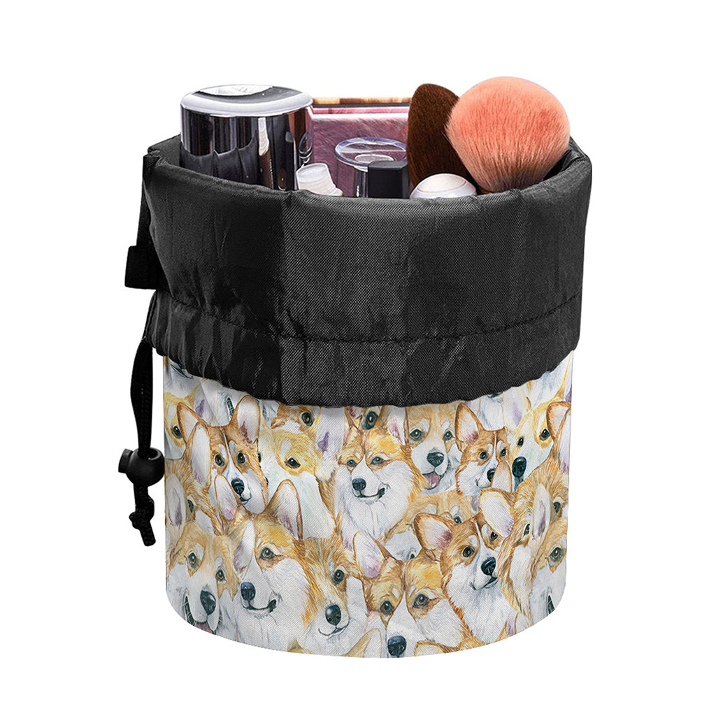 Watercolor Corgi Pattern Print Drawstring Makeup Bag