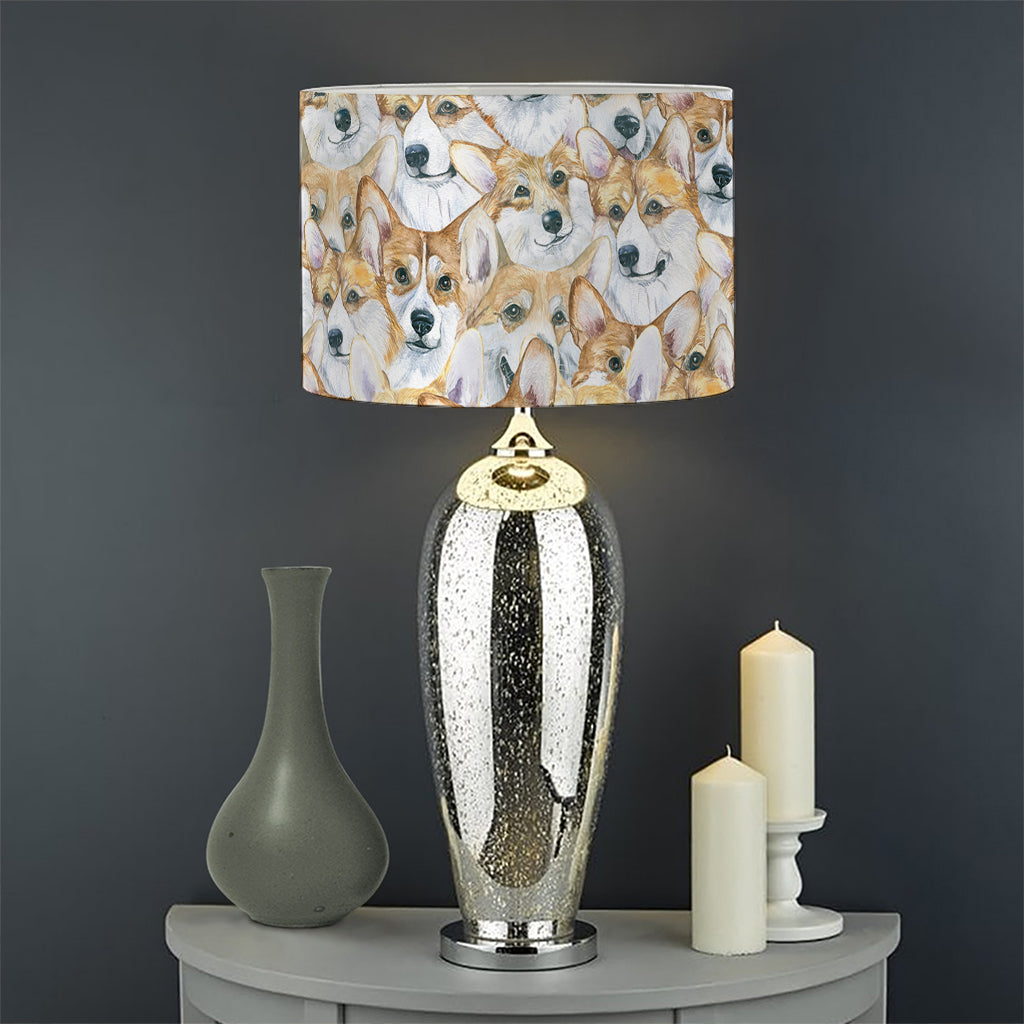 Watercolor Corgi Pattern Print Drum Lamp Shade