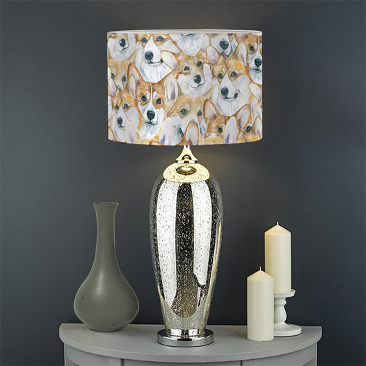 Watercolor Corgi Pattern Print Drum Lamp Shade