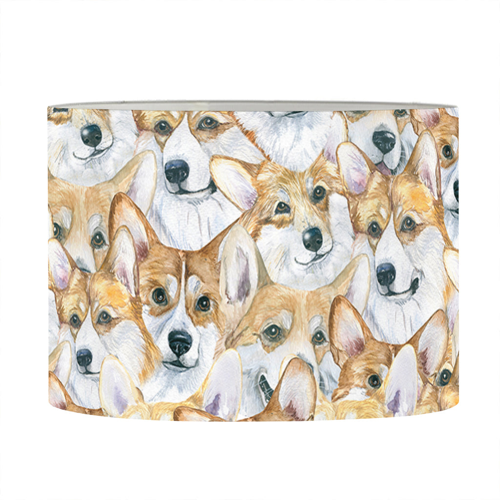 Watercolor Corgi Pattern Print Drum Lamp Shade