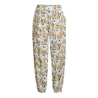 Watercolor Corgi Pattern Print Fleece Lined Knit Pants