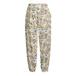 Watercolor Corgi Pattern Print Fleece Lined Knit Pants