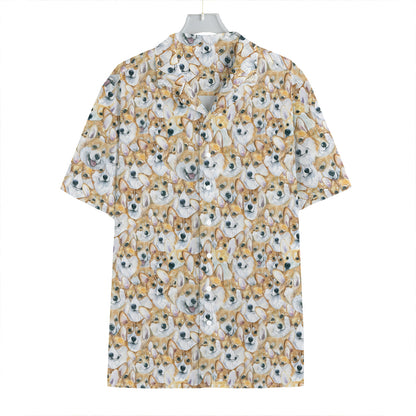 Watercolor Corgi Pattern Print Hawaiian Shirt