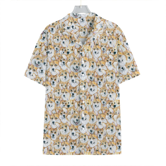 Watercolor Corgi Pattern Print Hawaiian Shirt