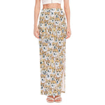 Watercolor Corgi Pattern Print High Slit Maxi Skirt