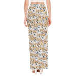 Watercolor Corgi Pattern Print High Slit Maxi Skirt