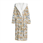 Watercolor Corgi Pattern Print Hooded Bathrobe